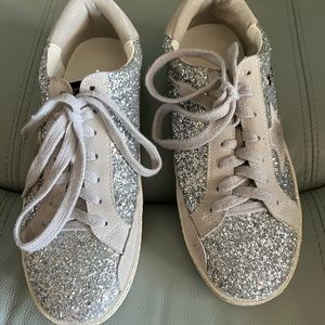 Silver Glitter Skater Shoes, Sz 9